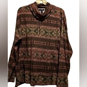 Chaps Fair Isle Cowl Neck Brown Pullover‎ Women's Size XL